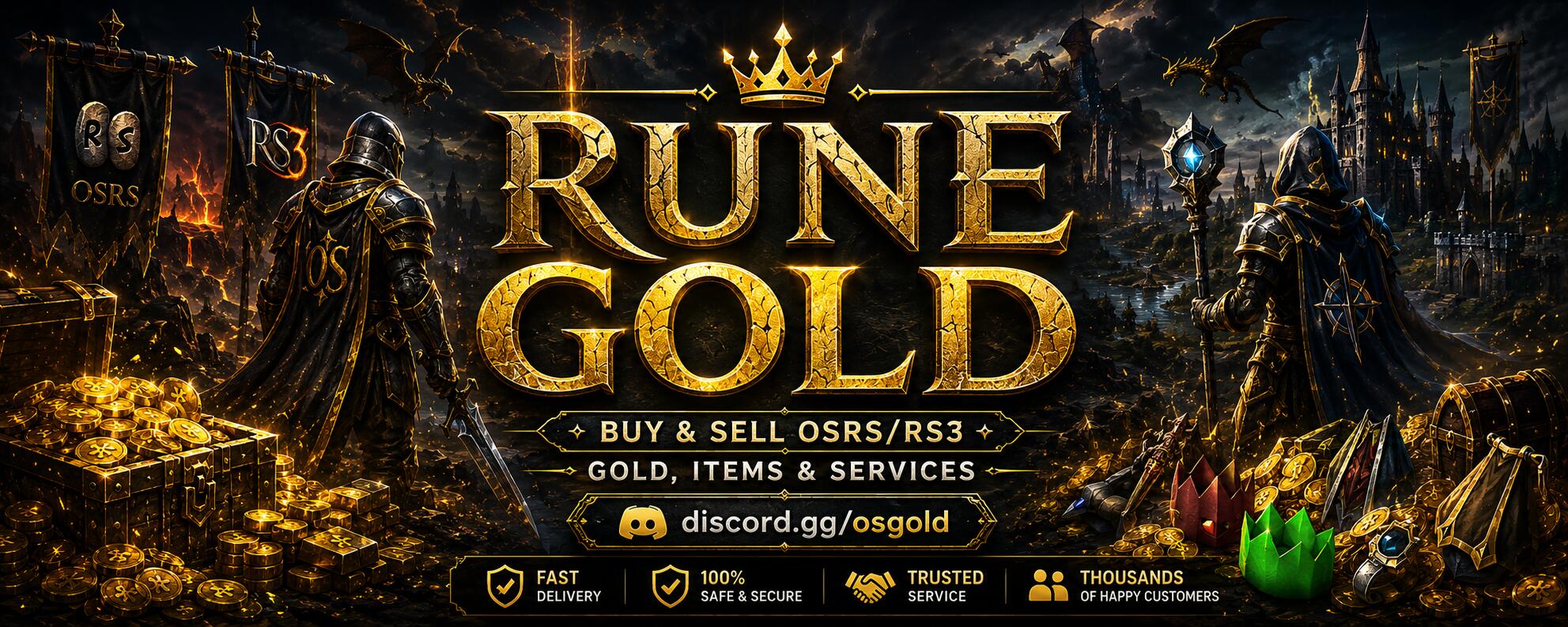 Discovery splash banner for Rune Gold | Buy & Sell OSRS/RS3 Gold , Accounts & RuneScape Services Discord server
