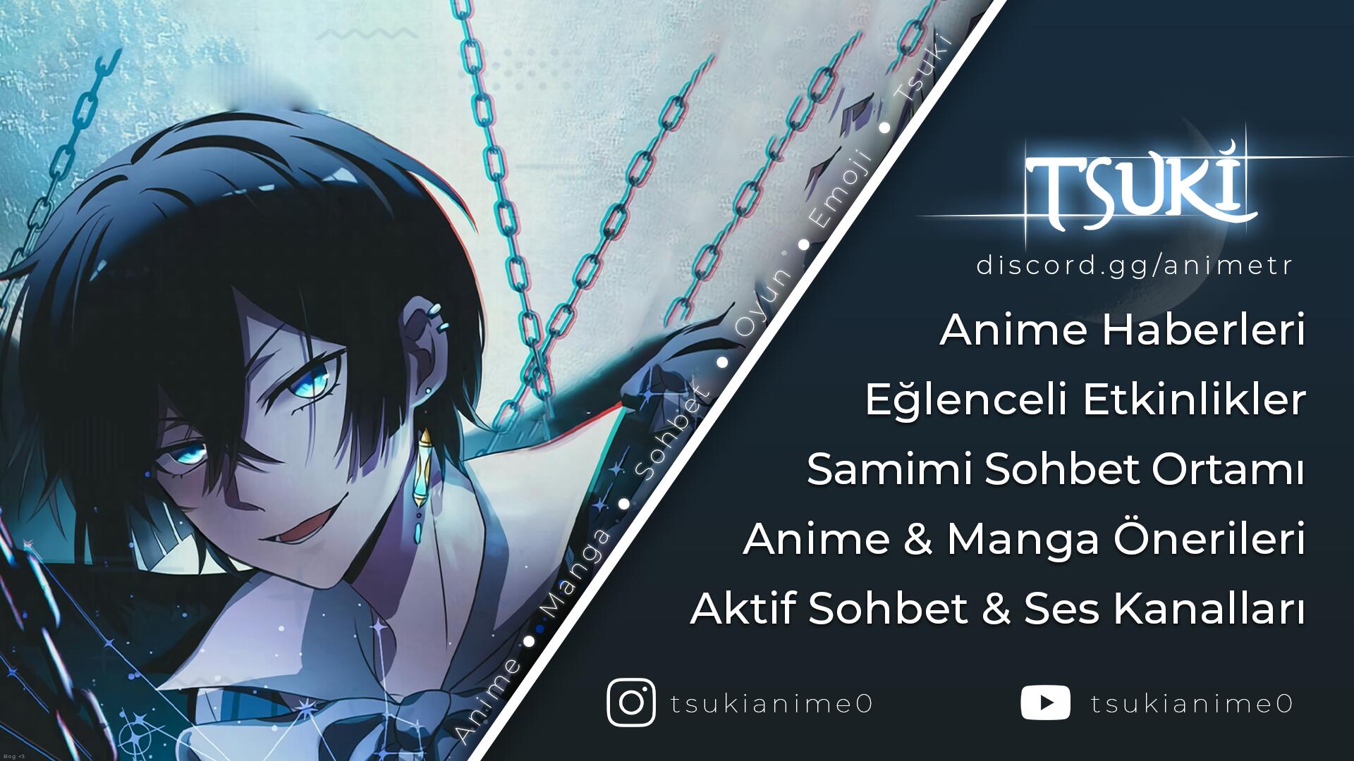 Discovery splash banner for Tsuki🌙Sohbet • Oyun • Türk Anime & Manga • Genshin •Emoji • Sesli Sohbet • ANİMETR Discord server