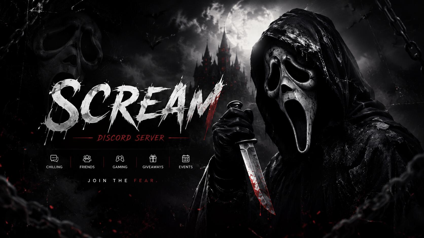 Discovery splash banner for Scream Discord server